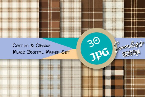 Download Coffee &amp; Cream Plaid Digital Paper Set - Premium Resources